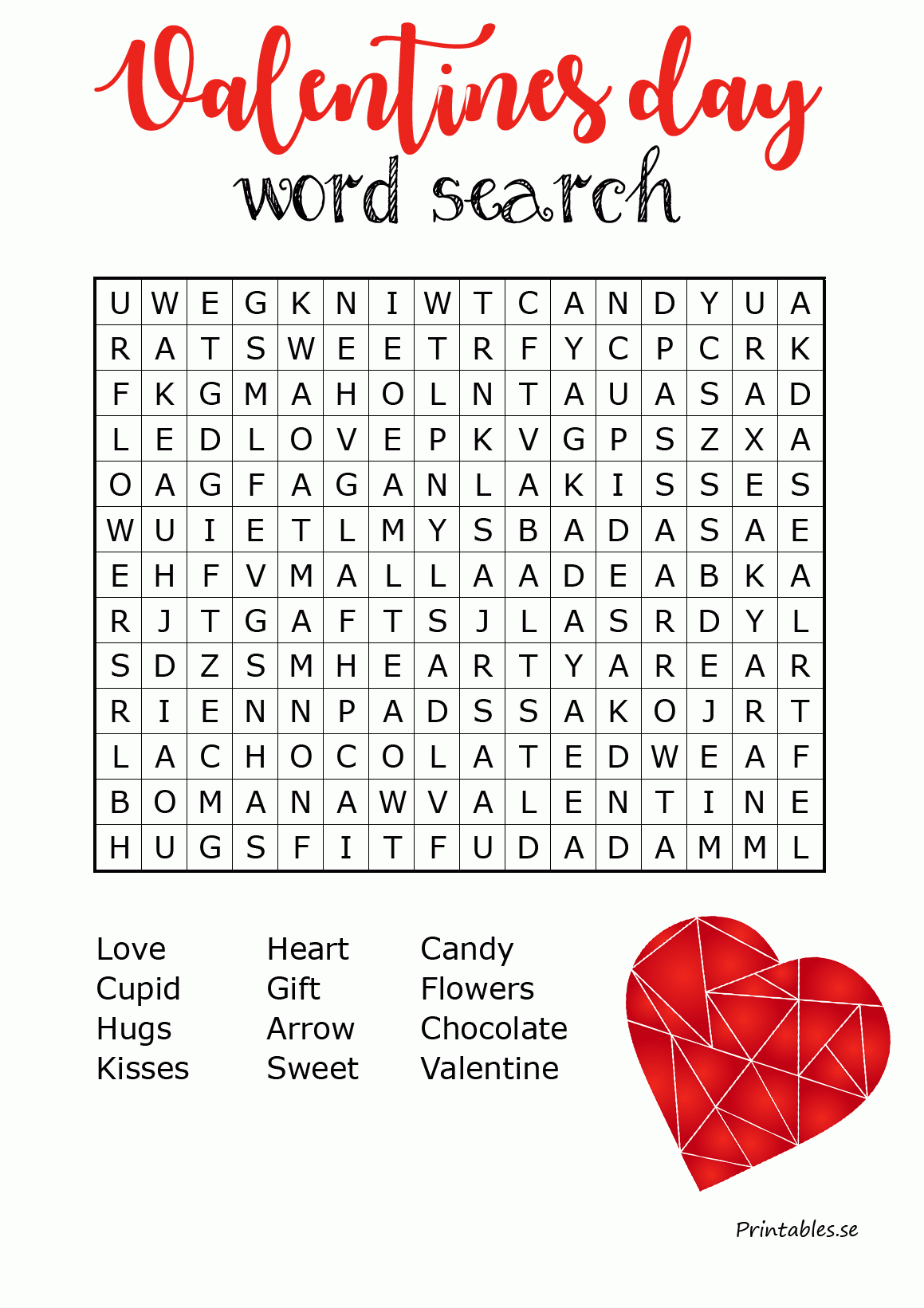 Printable Valentines Crossword
