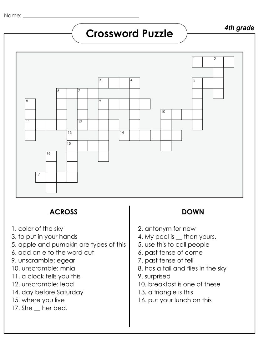 Free Printable Grade 4 Crossword Puzzles