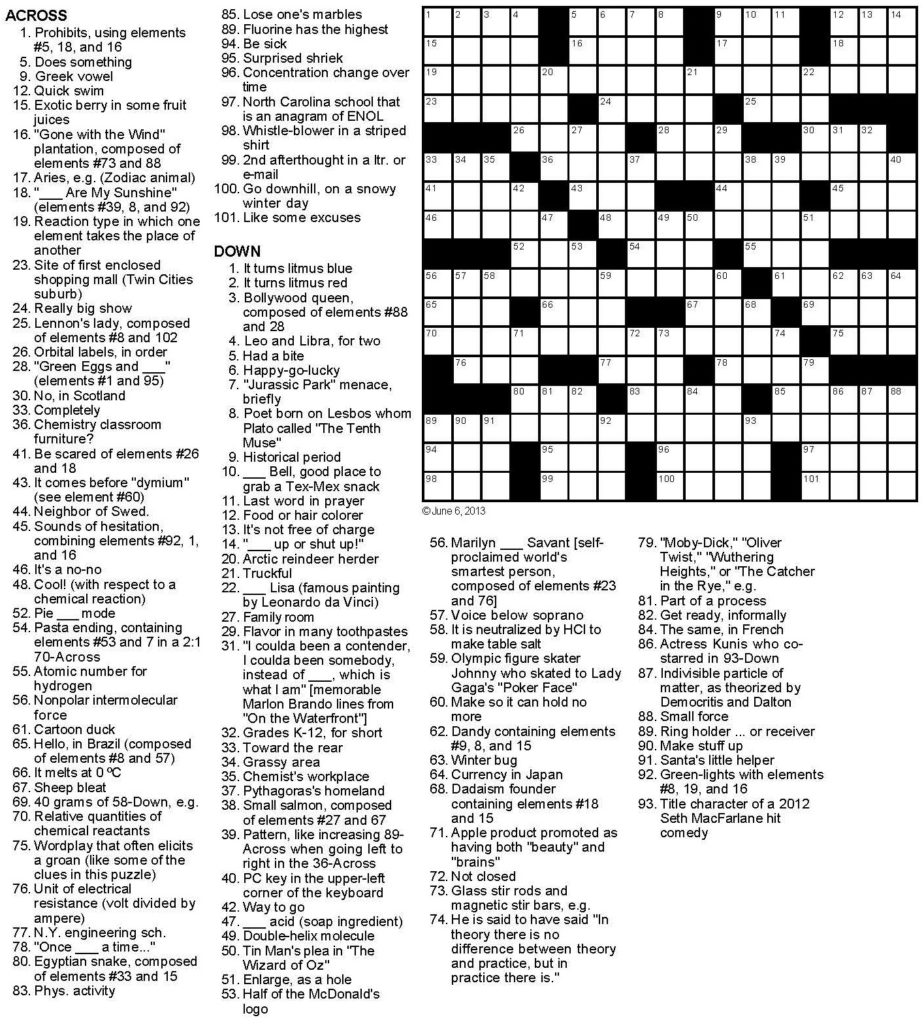 18 Educative Chemistry Crossword Puzzles KittyBabyLove