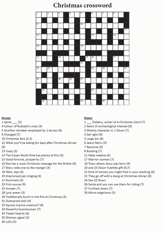 Printable Christmas Crossword Puzzle By Dave Fisher