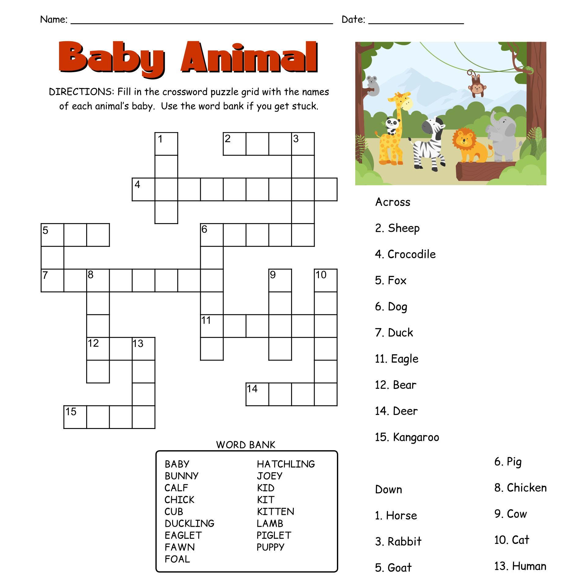 Beginner Easy Crossword Puzzles Printable 1 Grade