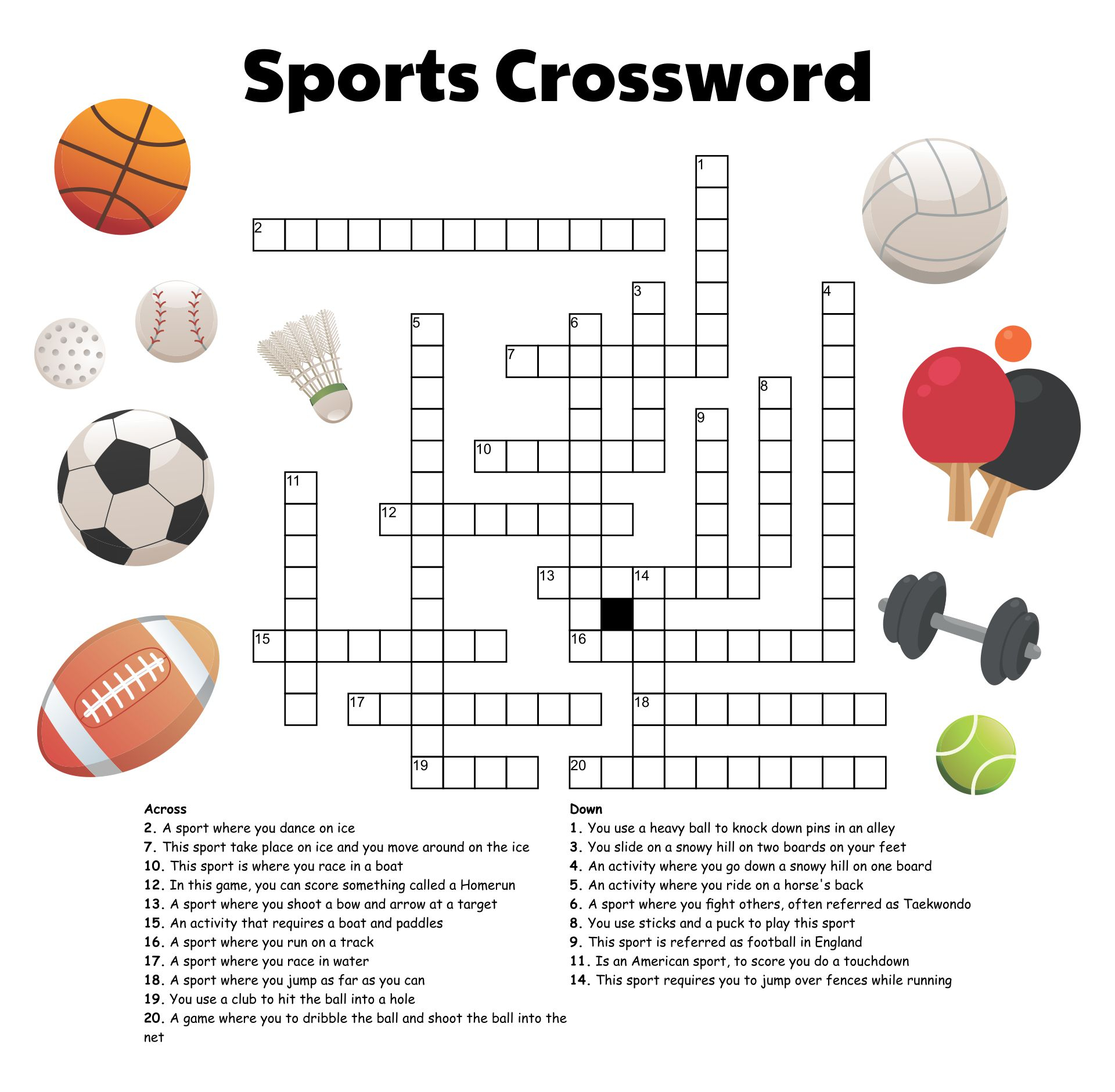 Sports Crossword Puzzles For Kids Printable
