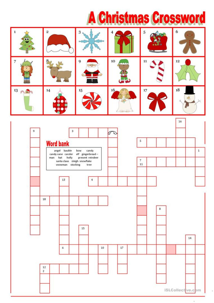A Christmas Crossword With Word Bank Worksheet Free ESL