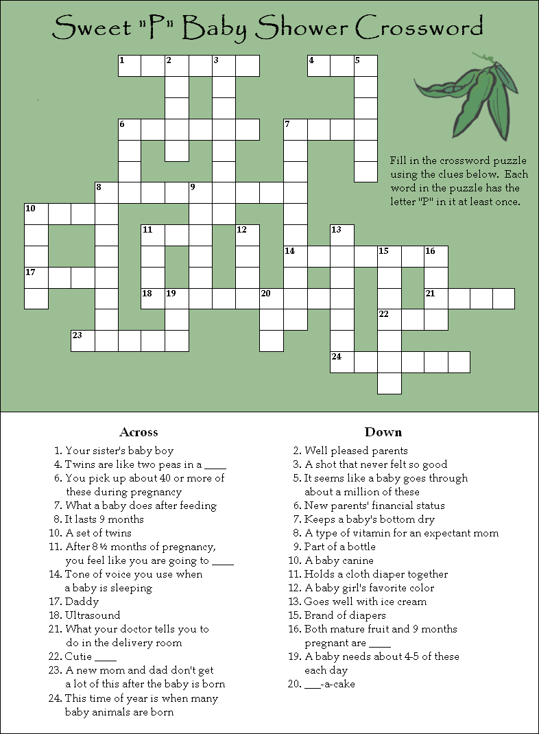 Printable Baby Shower Crossword Puzzle Game