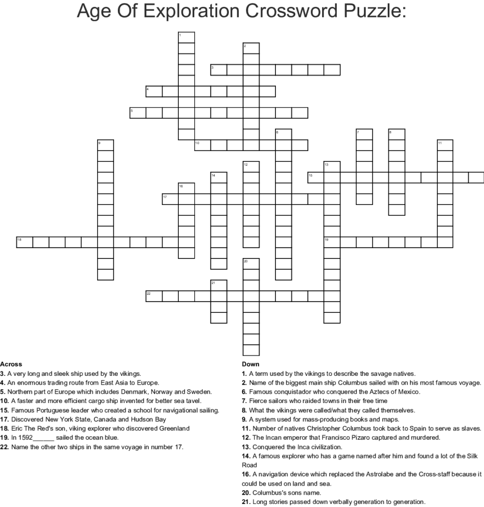 Age Of Exploration Word Search WordMint
