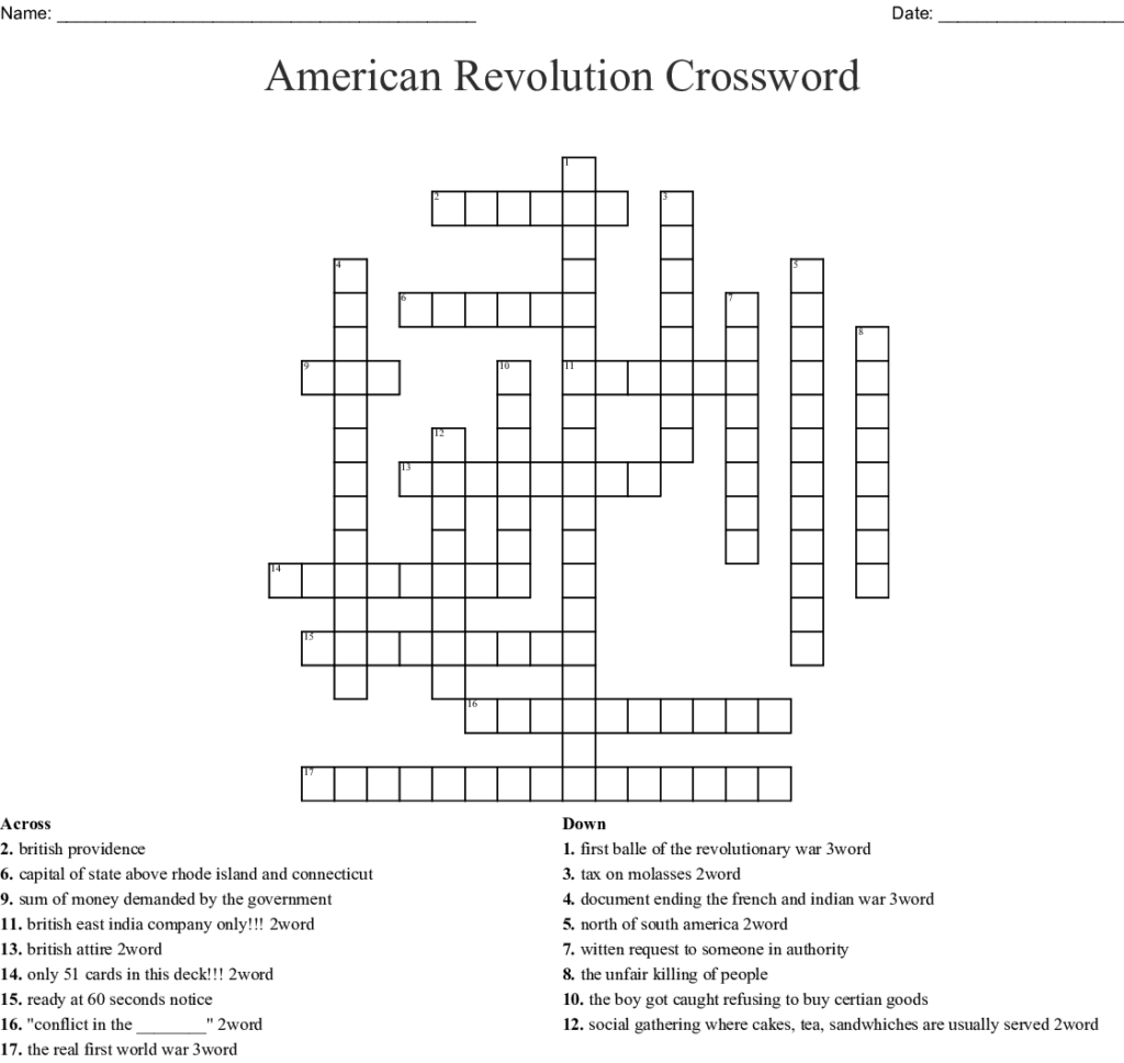 American Revolution Crossword WordMint