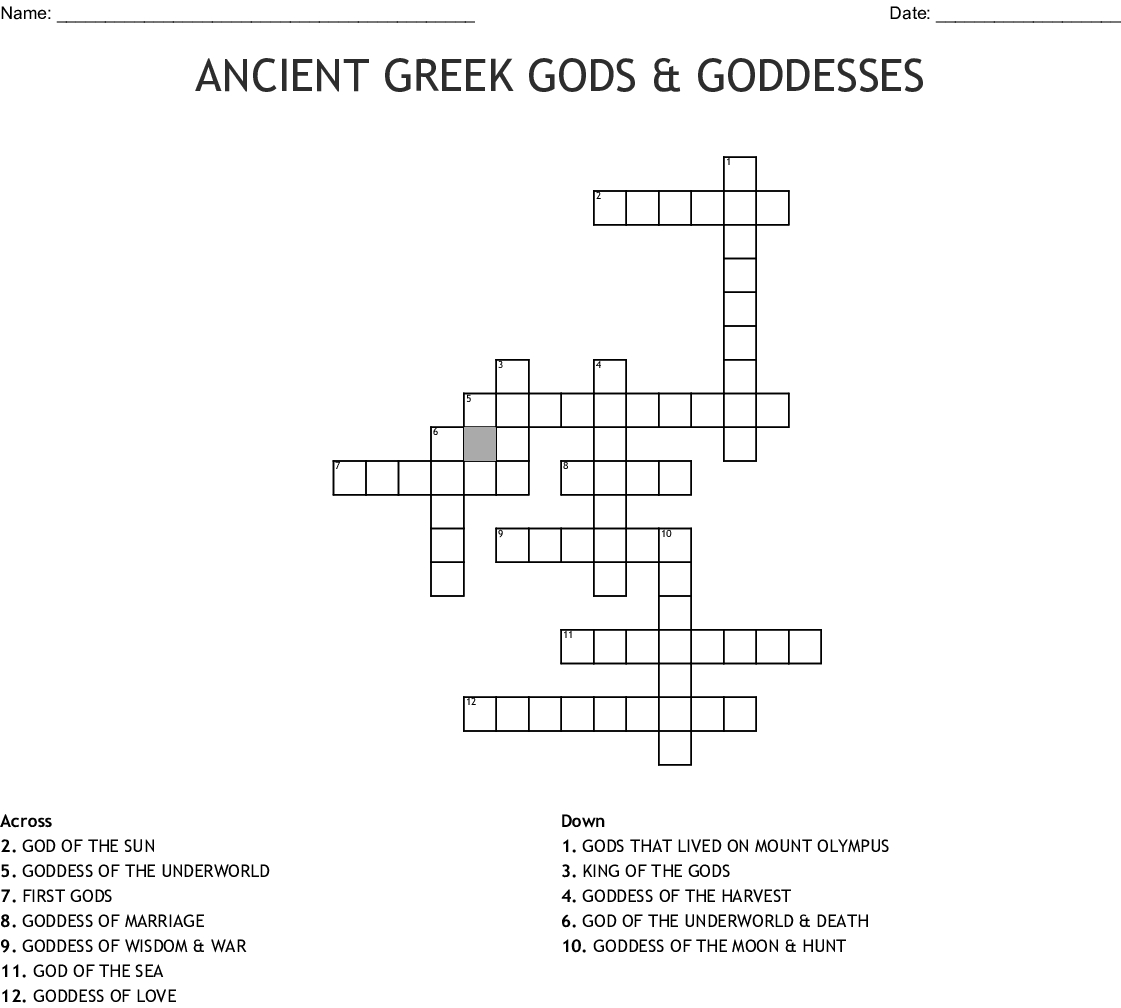 Greek Gods Crossword Puzzle Printable