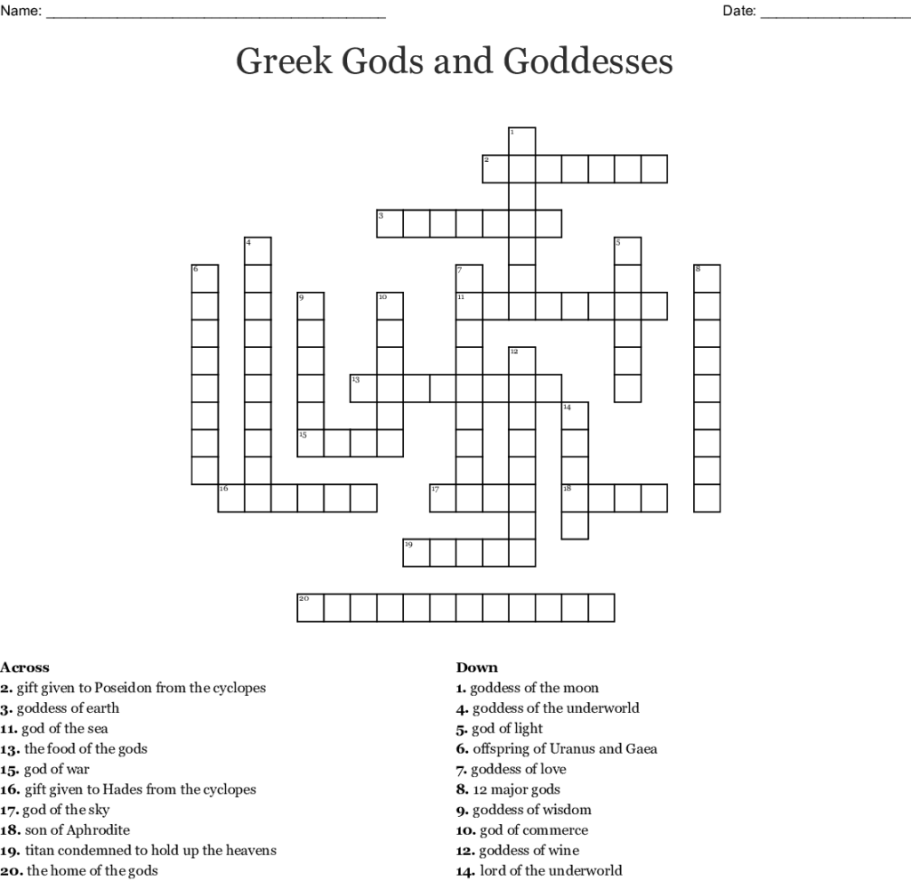 ANCIENT GREEK GODS GODDESSES Crossword WordMint