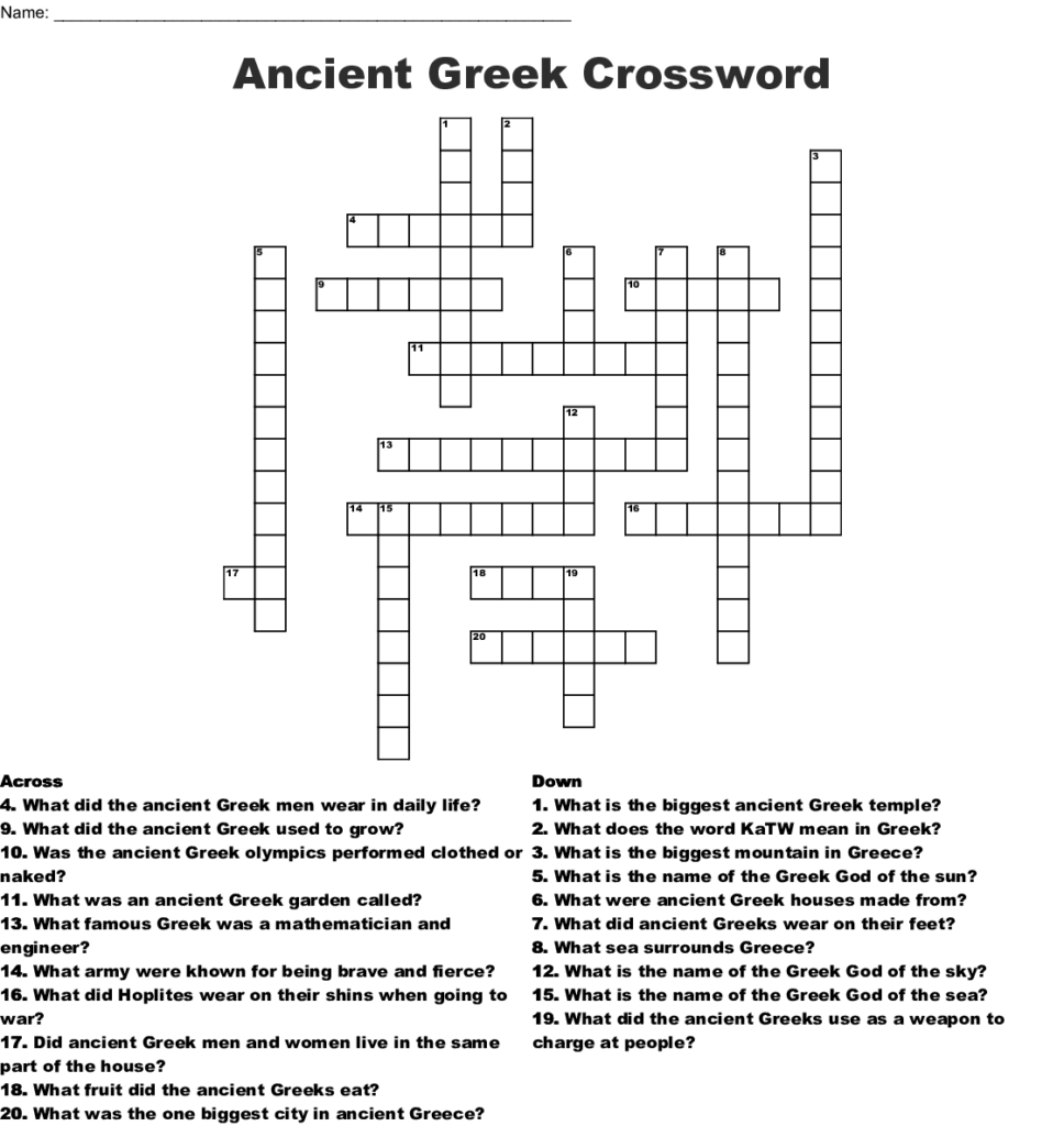 Ancient Greeks Crossword WordMint