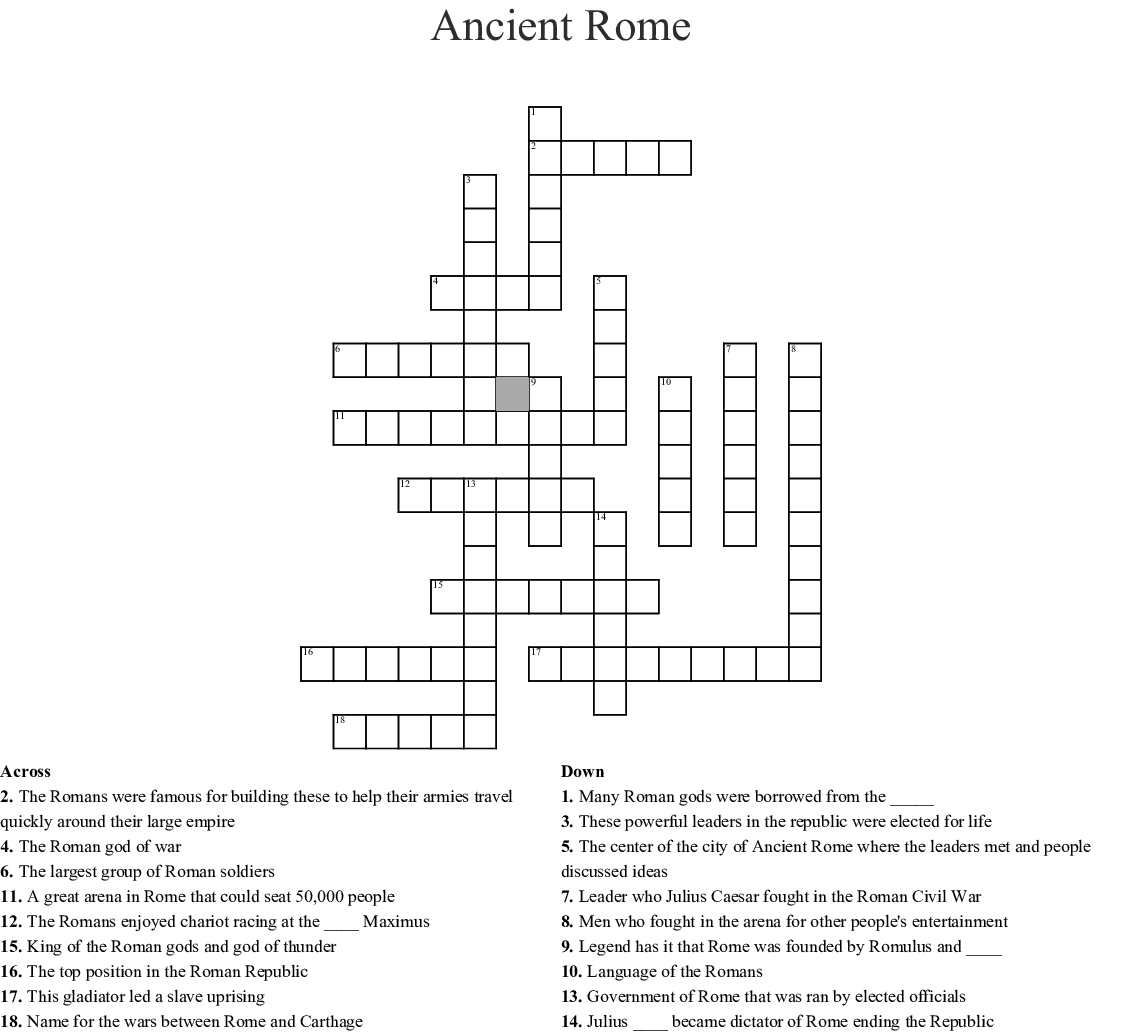 Answers To Crossword Puzzle Printable For Kids Ancient Rome