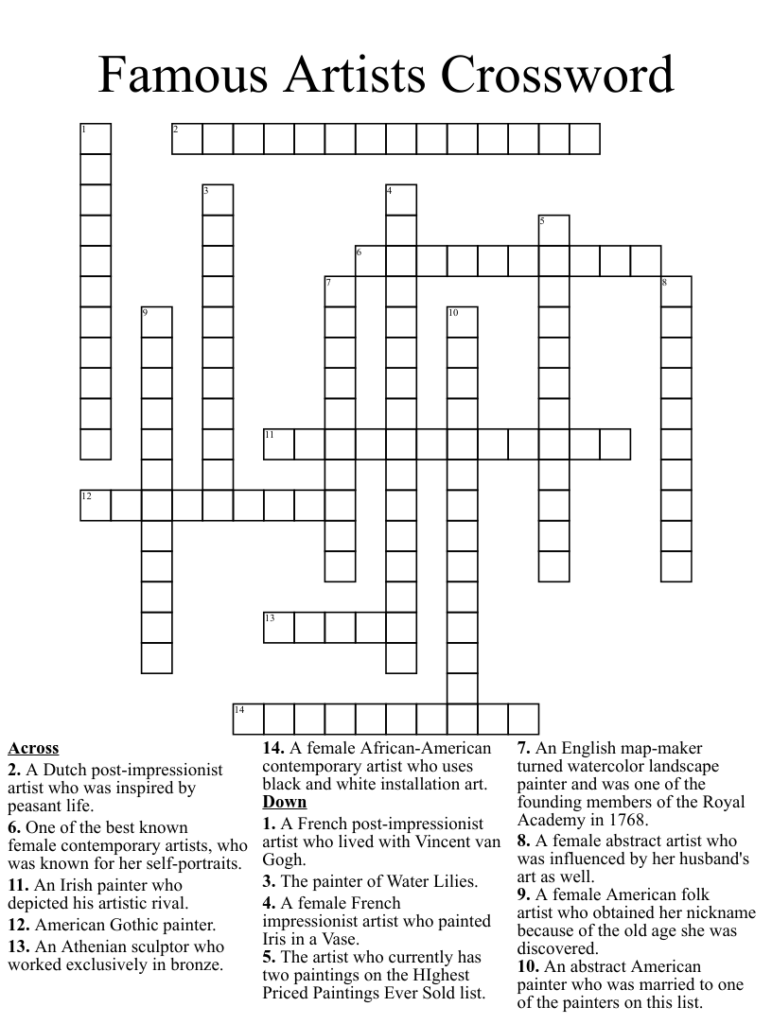 Artist Picasso Crossword Clue