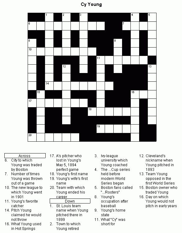 Printable Crossword Puzzles Baseball