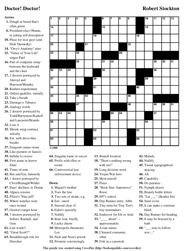 Beekeeper Crosswords Blog Archive Puzzle 72 Doctor