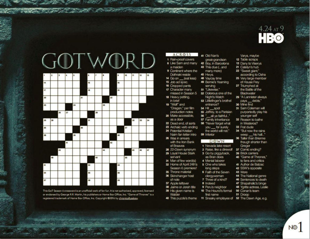 Bide Your Time With Game Of Thrones Themed Crossword