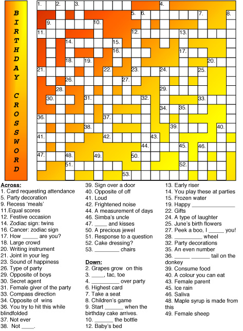 Printable Birthday Crossword Puzzle