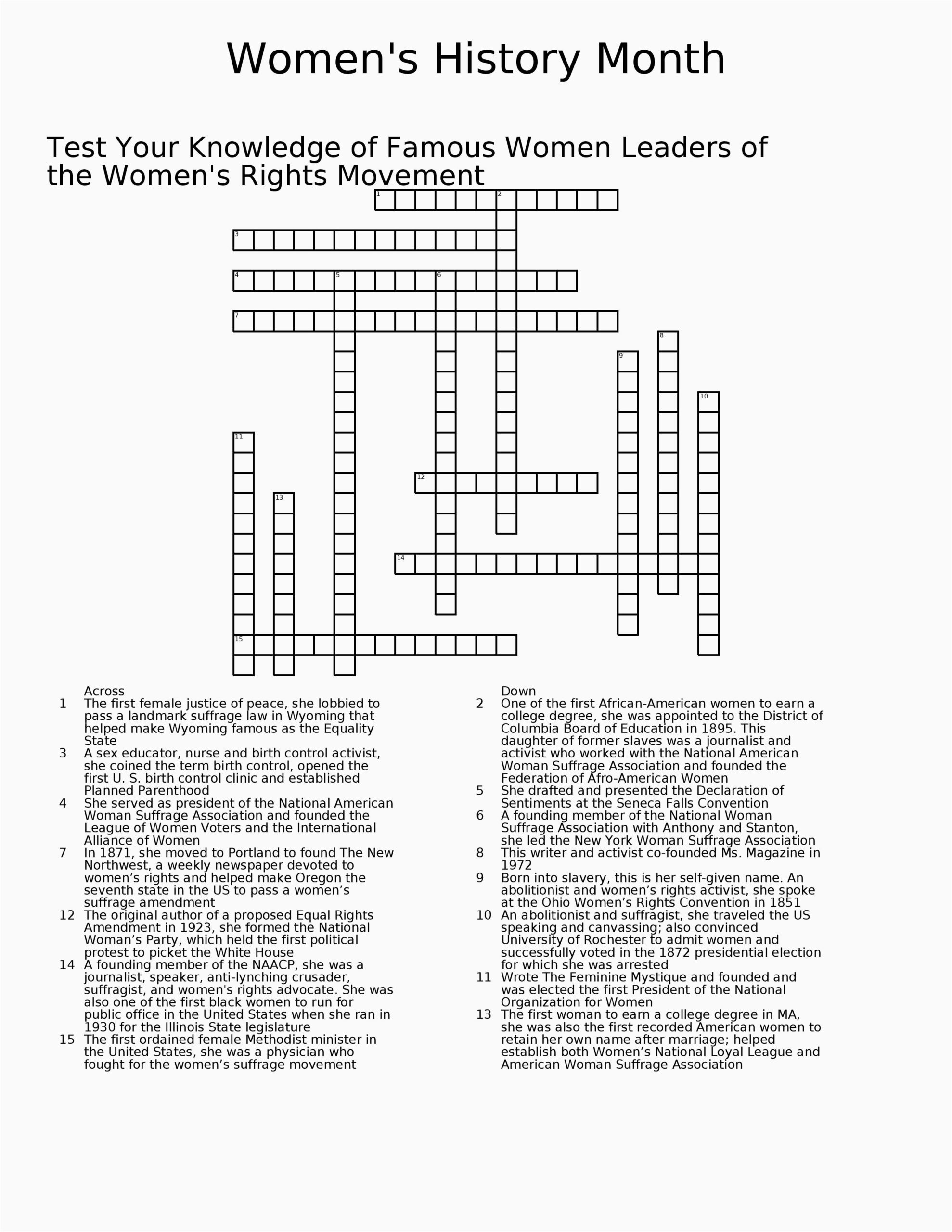 Black History Month Crossword Puzzle For Kids Printable