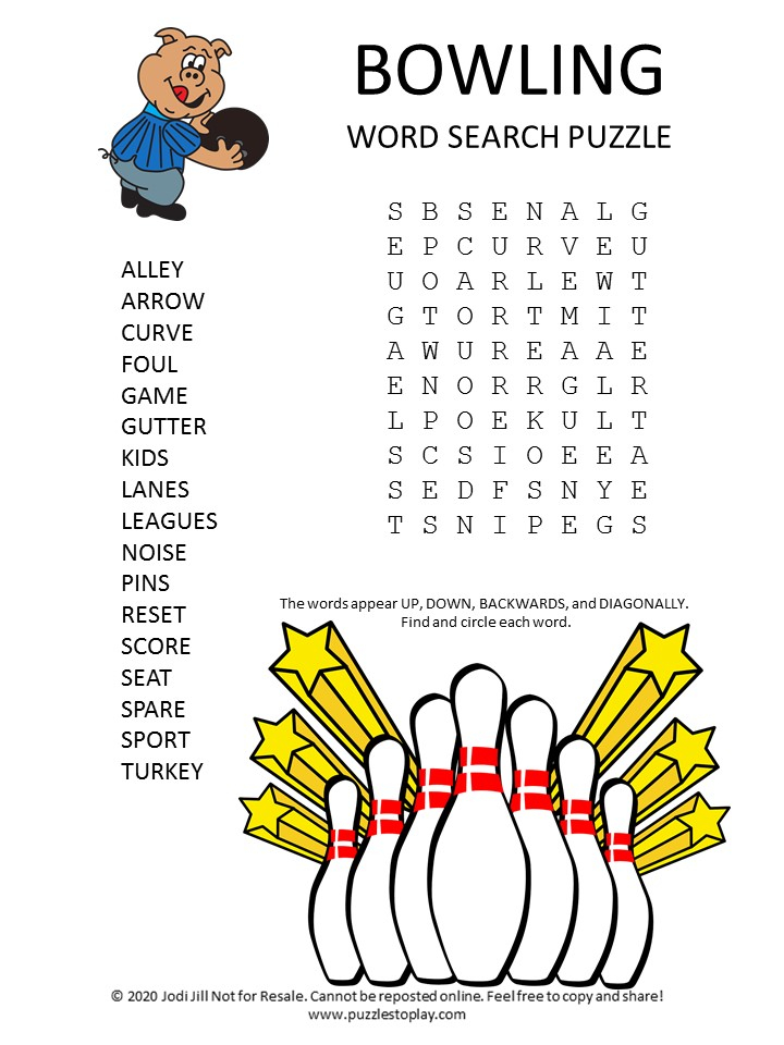 Bowling Crossword Puzzle Printable
