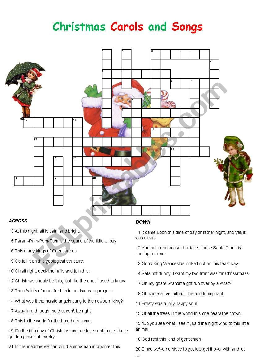 Christmas Song Crossword Puzzle Printable