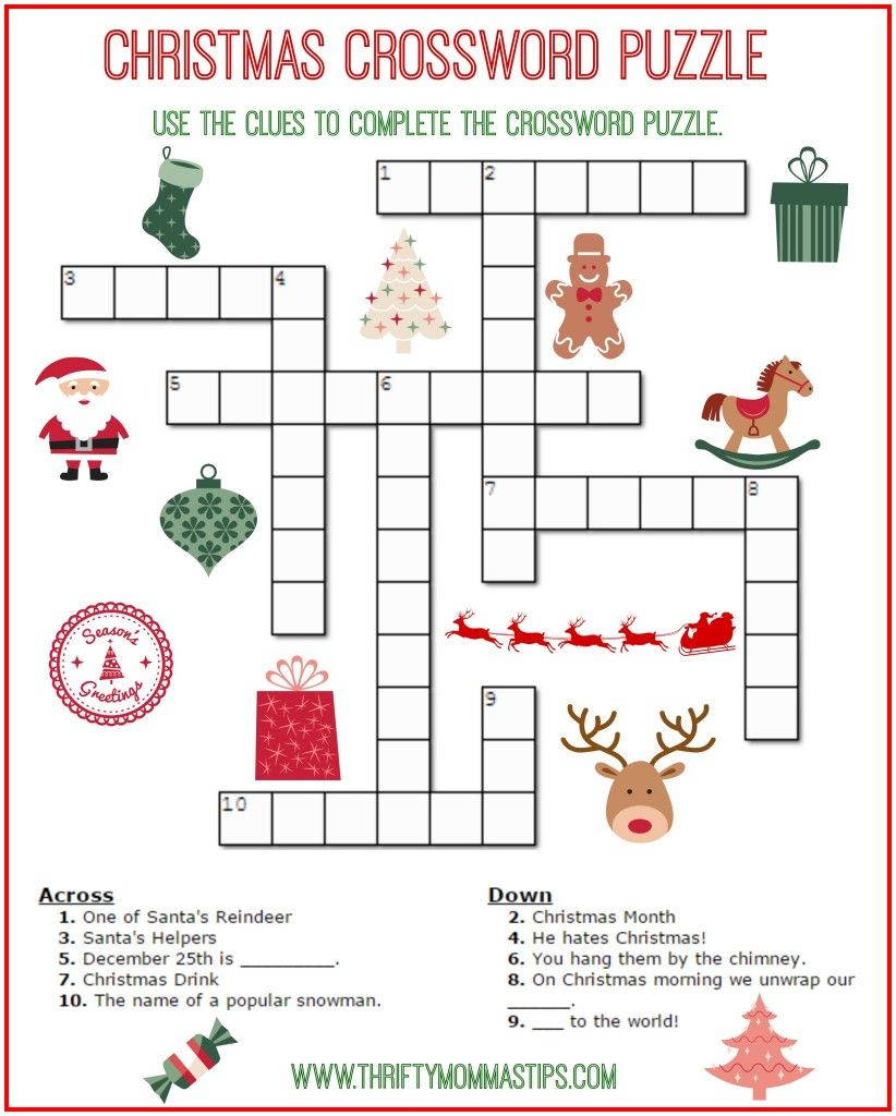 Free Christmas Crossword Puzzle 3rd Grade Printables