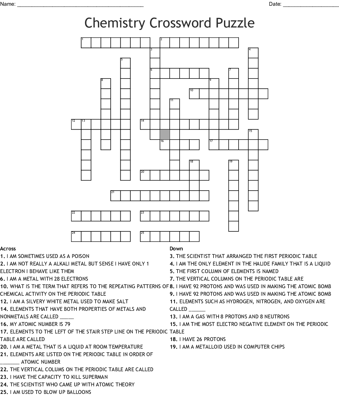 Free Printable Chemistry Crossword Puzzles