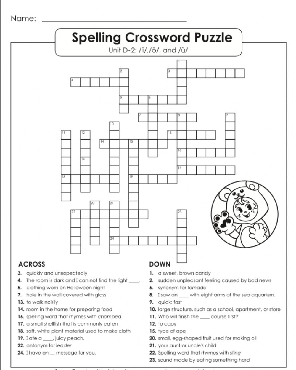 Free Printables Spelling 5th Grade Crossword Puzzle