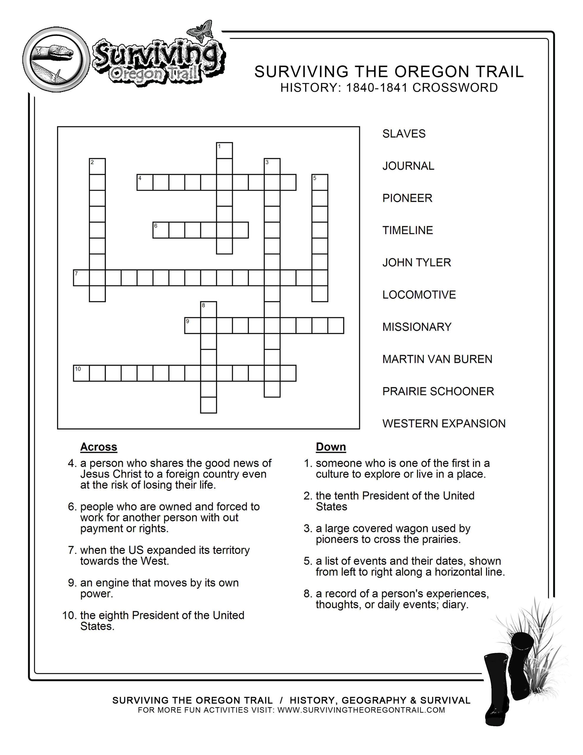 Crossword Puzzles Printable 6th Grade History