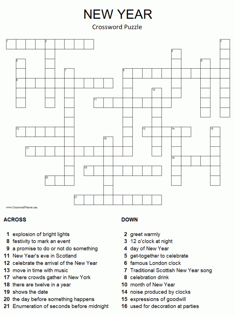 Crosswords Printable New Year Level 4 Learn English Today