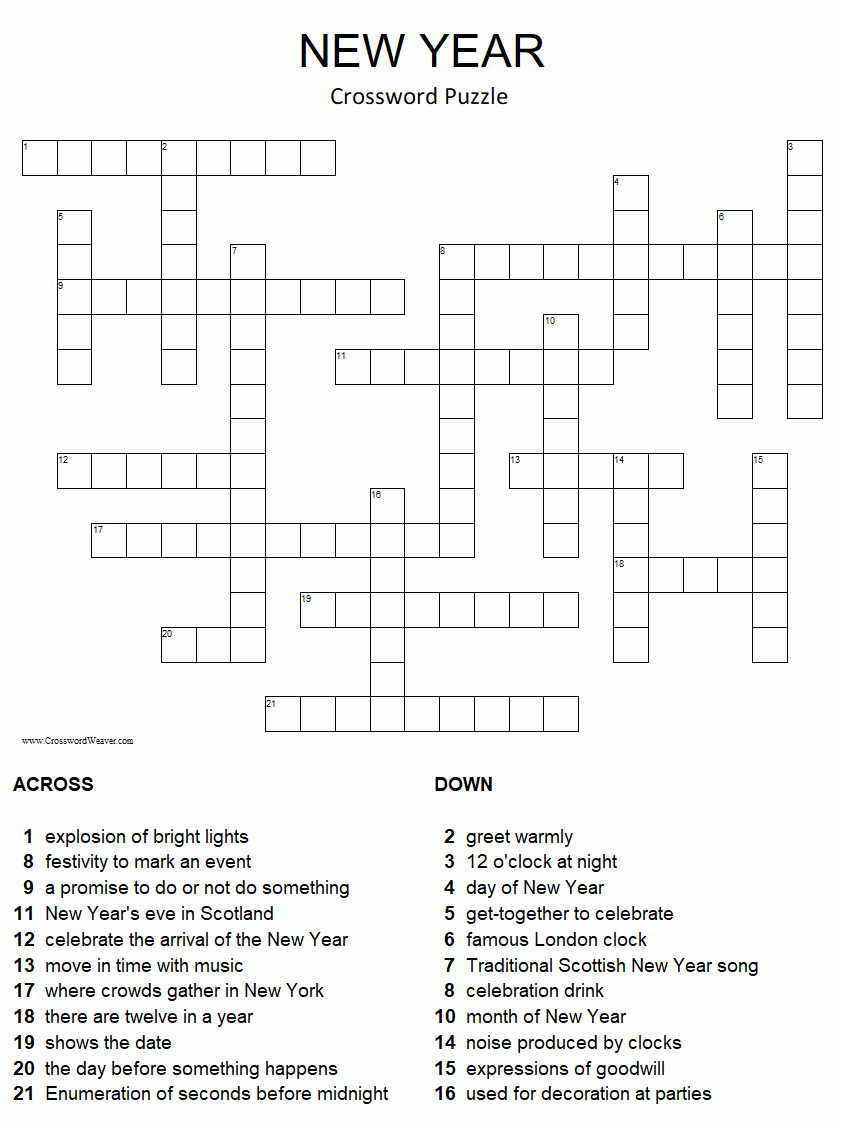 New Year Church Crossword Puzzle Printable