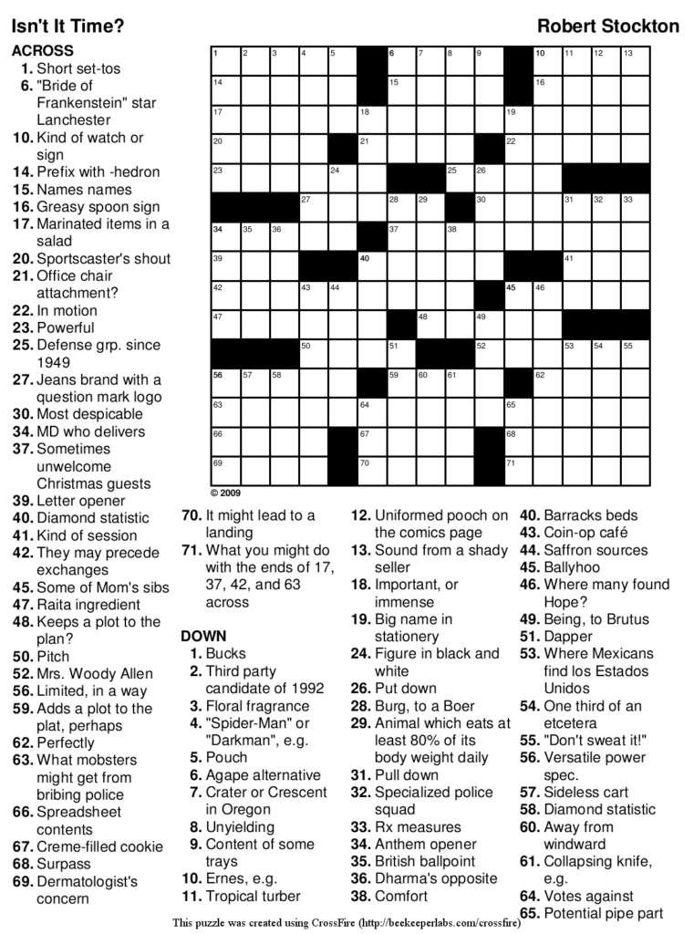 Daily Crossword Puzzle Printable Thomas Joseph Printable