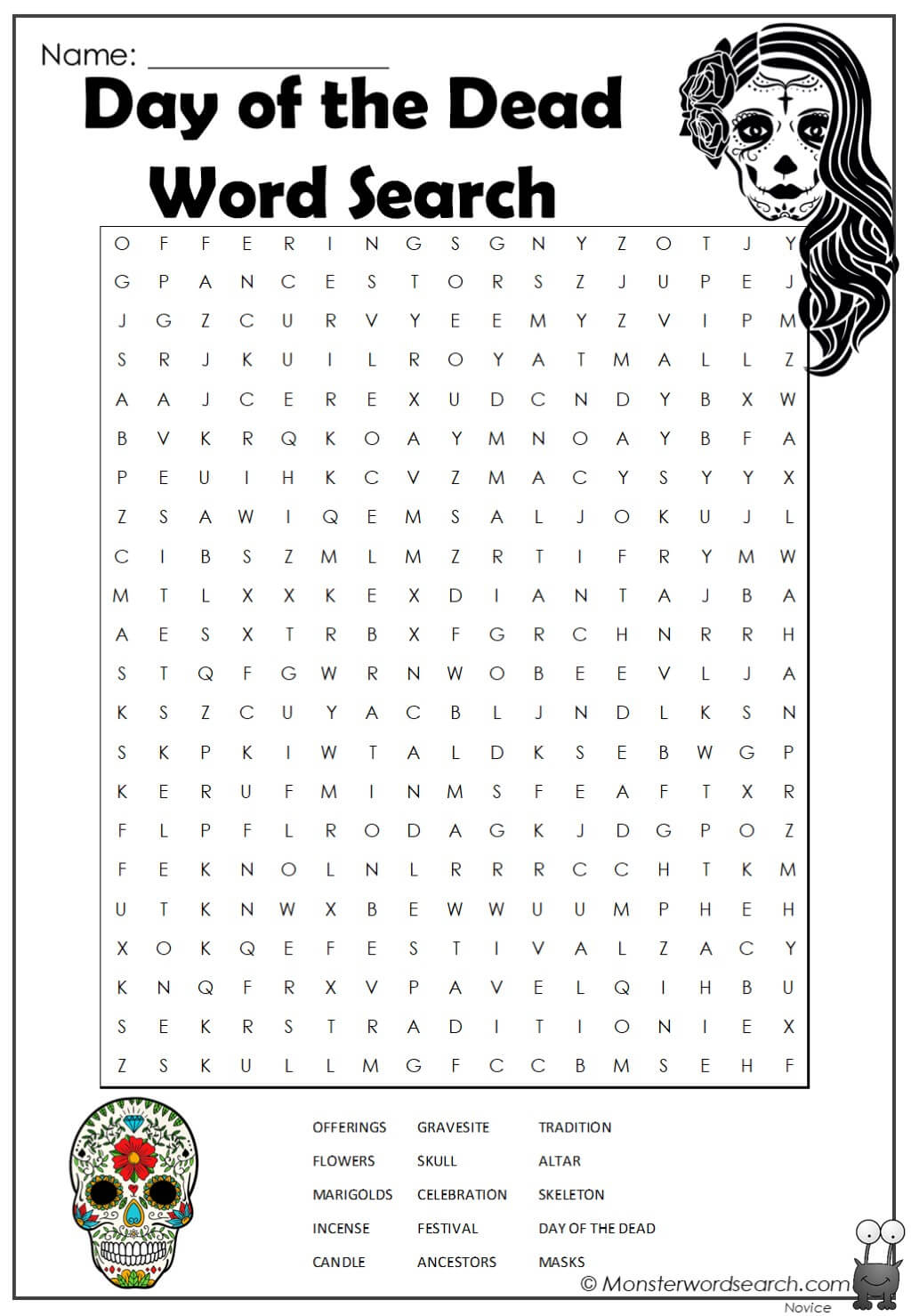 Day Of The Dead Crossword Puzzle Free Printable