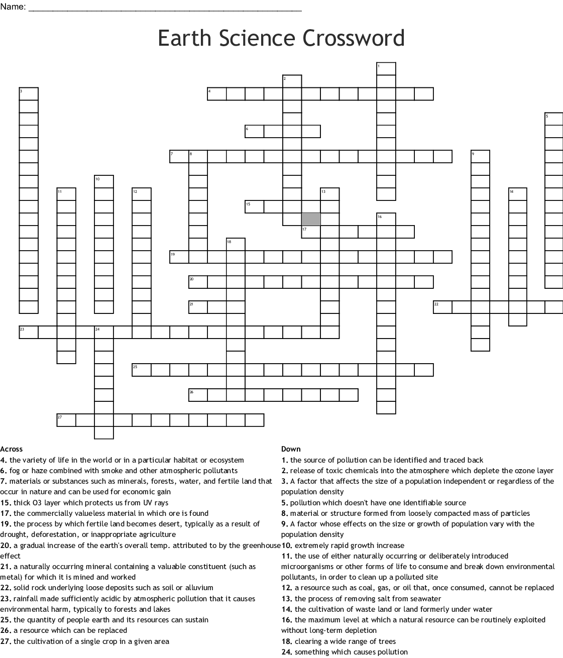 Free Printable Earth Science Crossword Puzzles
