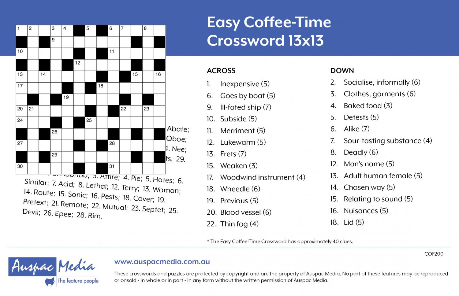 International Coffee Crossword Puzzle Printable