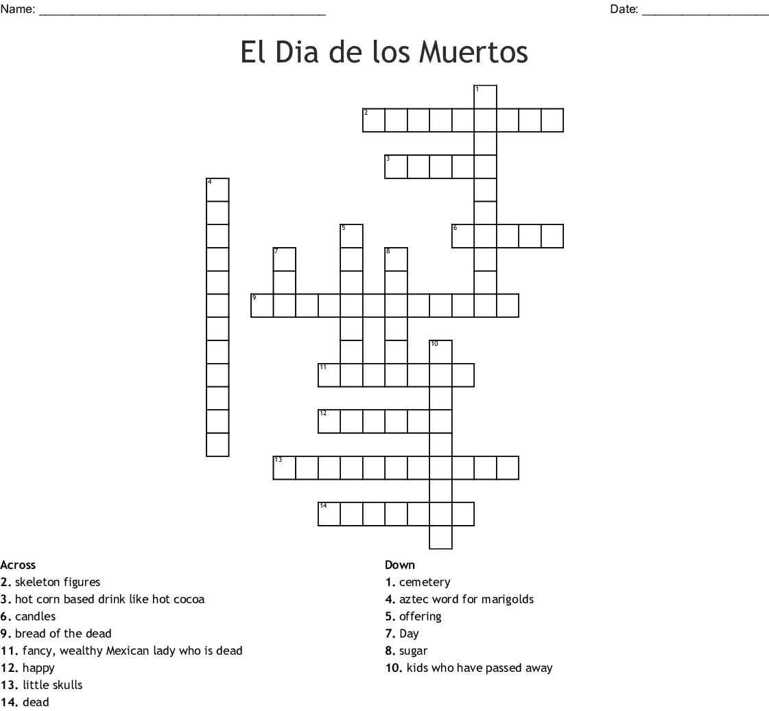 Day Of The Dead Crossword Puzzle Free Printable