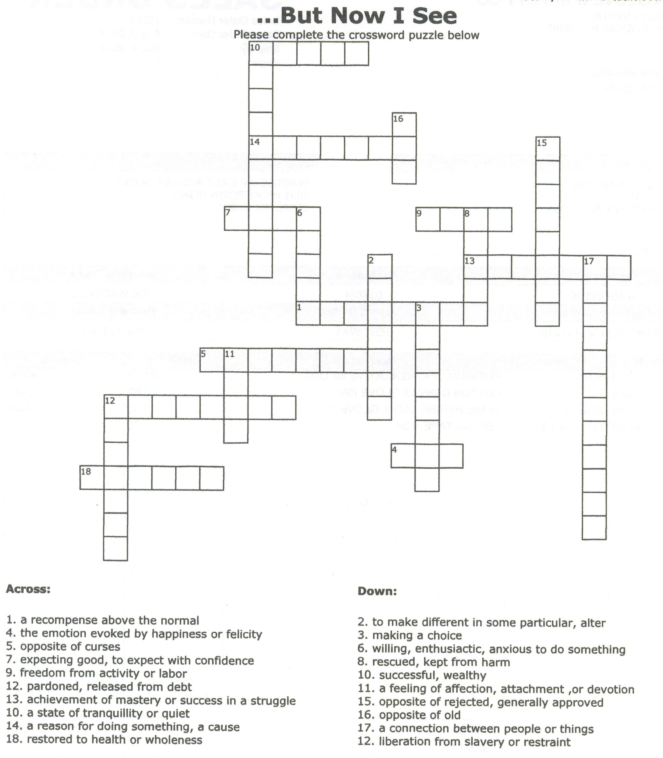 Printable Crossword Puzzle For Teen