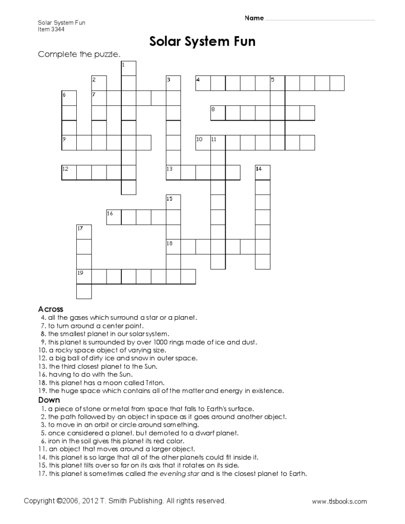 Free Printable Crossword Puzzles 5th Grade Crossword