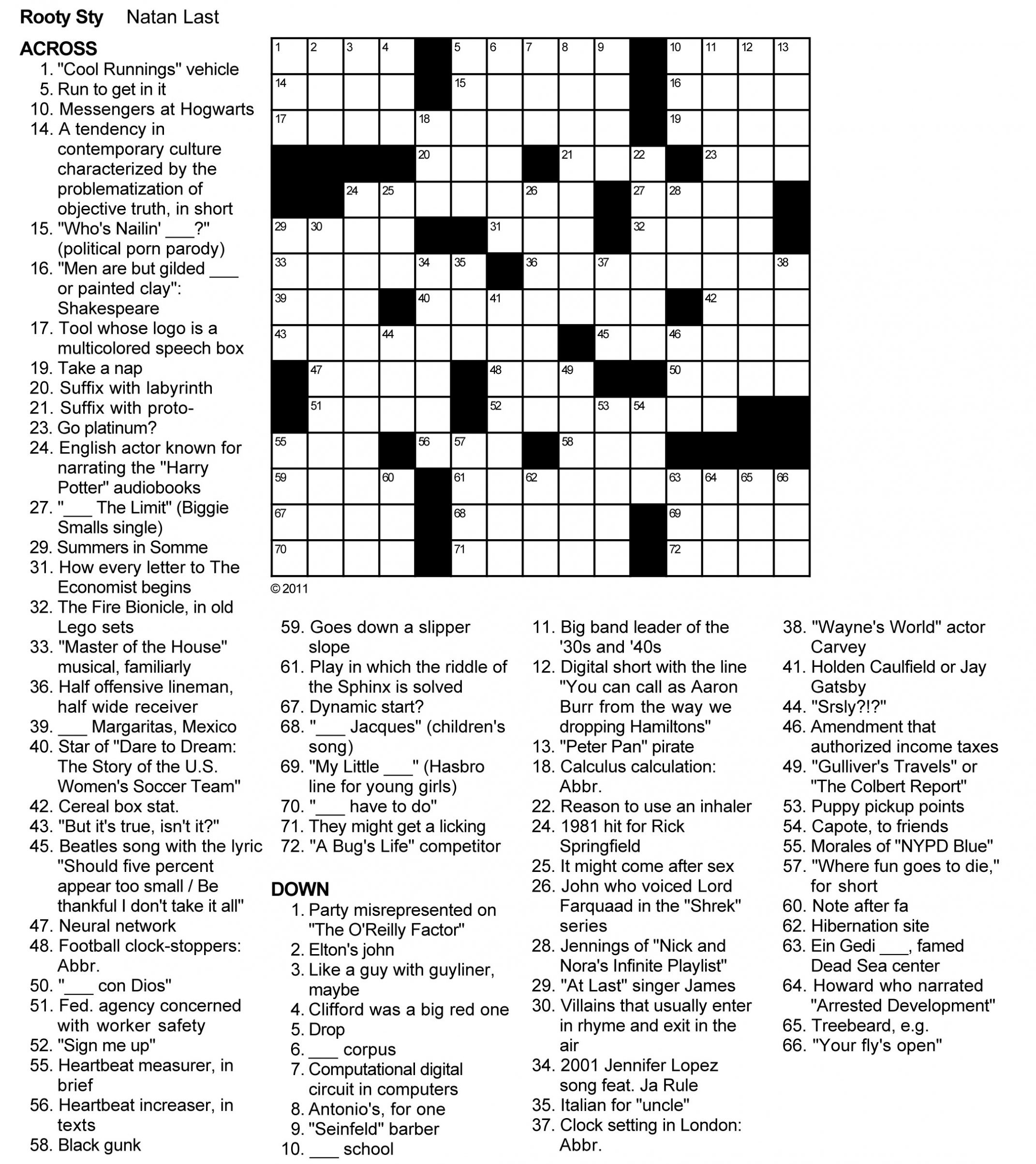 Free Daily Printable Crossword Puzzles For Adults