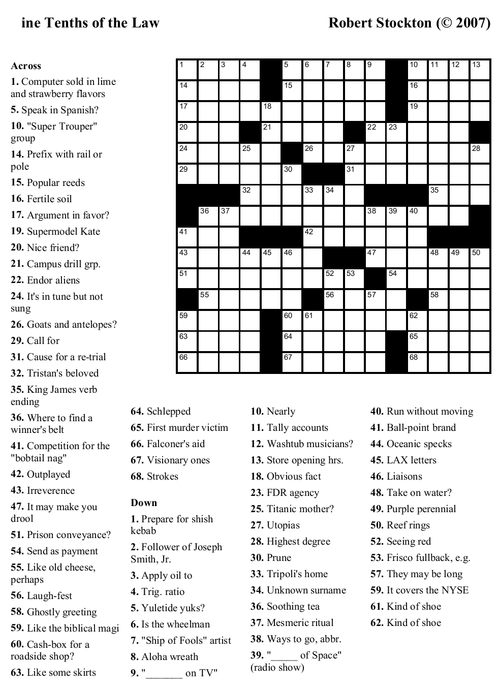 Homonym Crossword Puzzle Printable