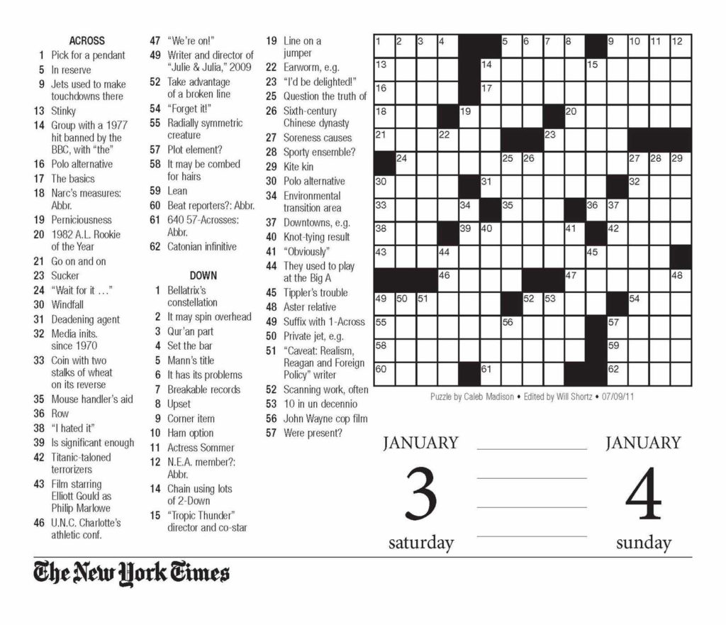 Free Printable Ny Times Crossword Puzzles Printable
