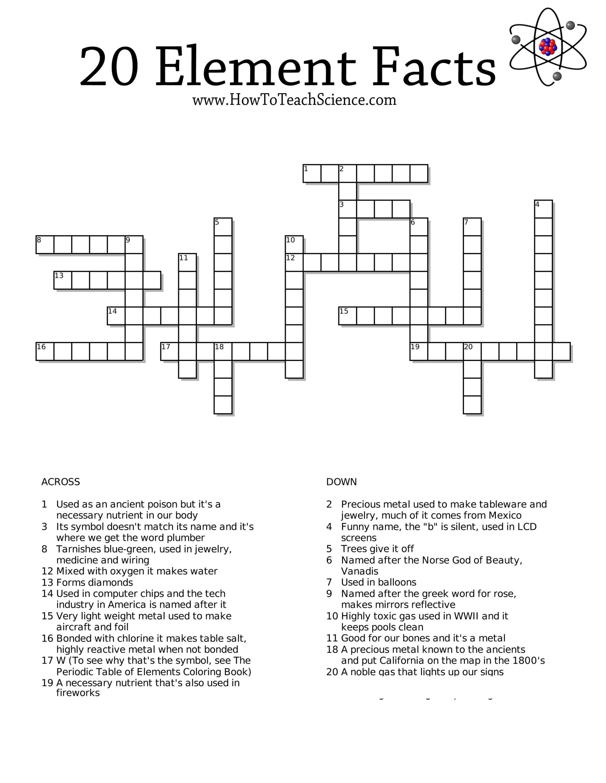 Free Crossword Physical Science Puzzle Printable
