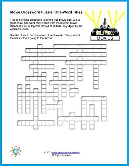 Names Of Movies Crossword Puzzles Printable