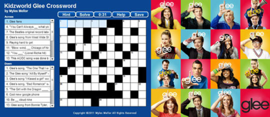 Glee Crossword Puzzle Kids Trivia Games