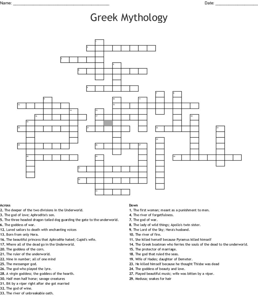 Greek Mythology Review Crossword WordMint