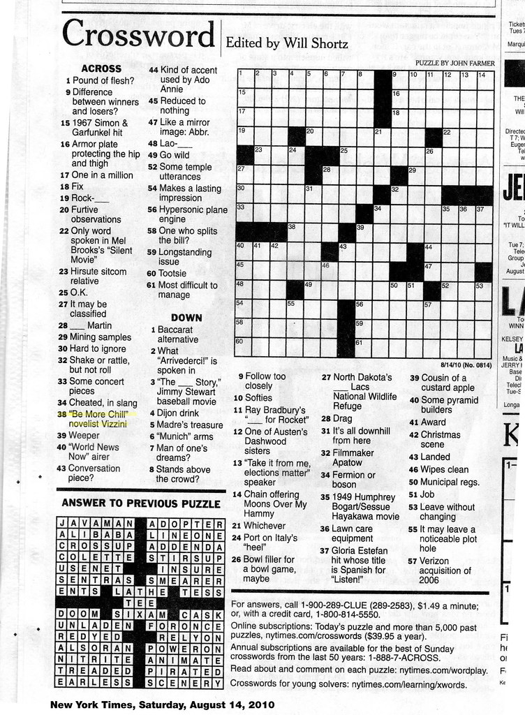 In The New York Times Crossword Puzzle Thanks To Editor