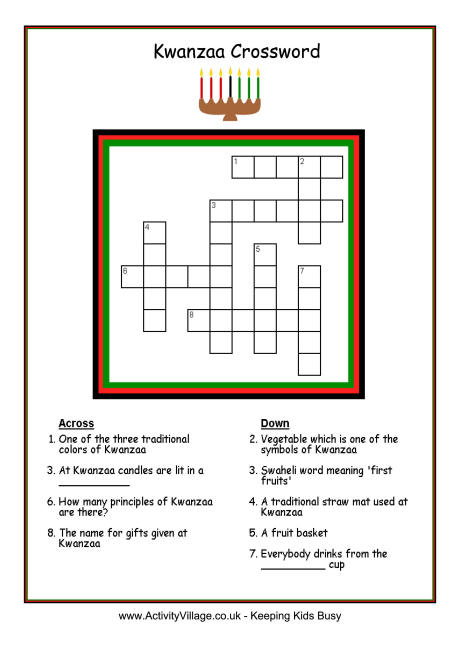 Kwanzaa Crossword Puzzle Printable