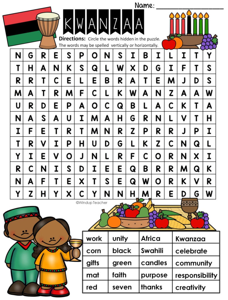 Kwanzaa Word Search EASY Puzzle Ready To Go Made By