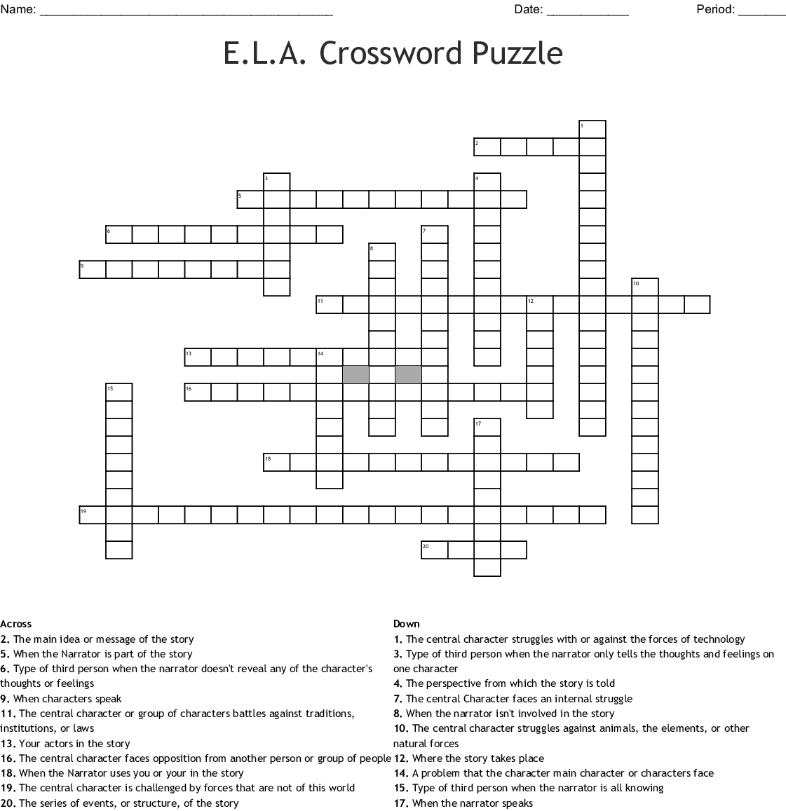 Printable Crossword Puzzles For Ela
