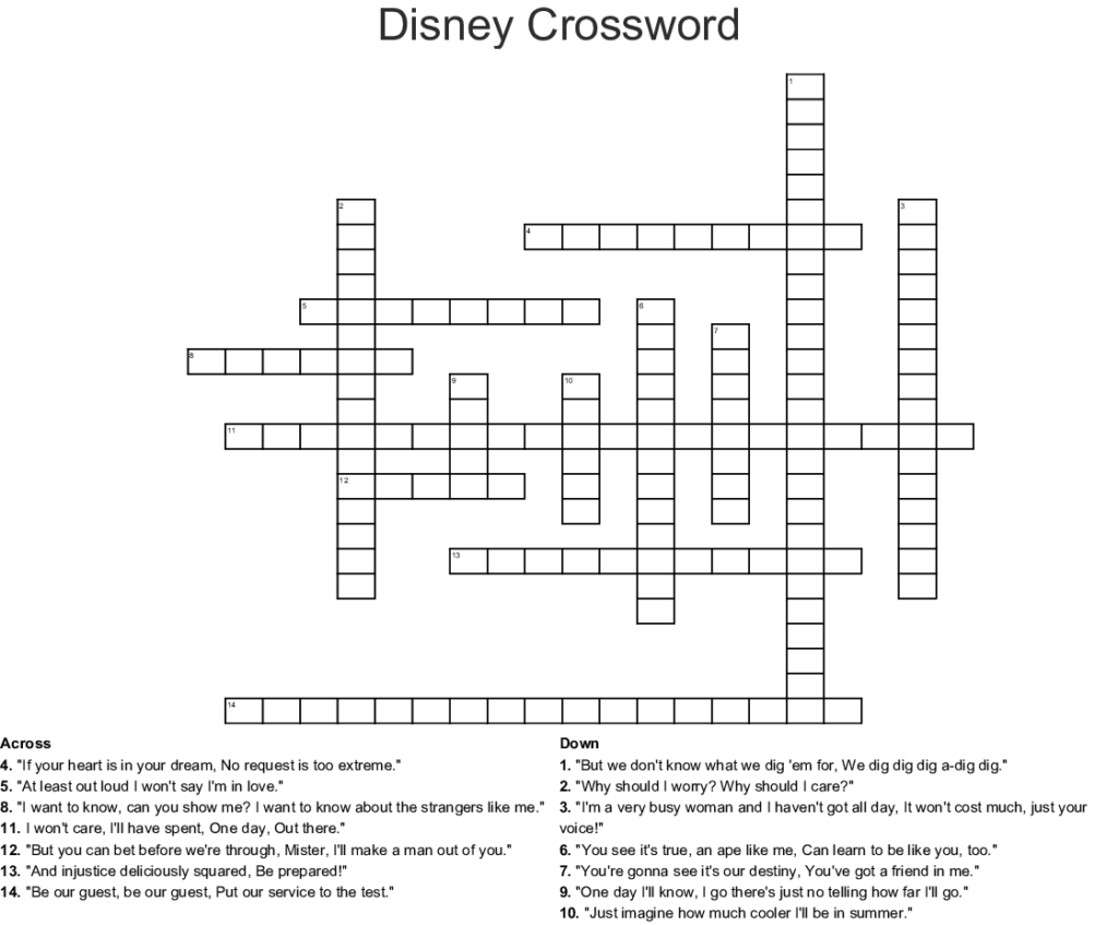 Movies Crossword Printable Printable Crossword Puzzles