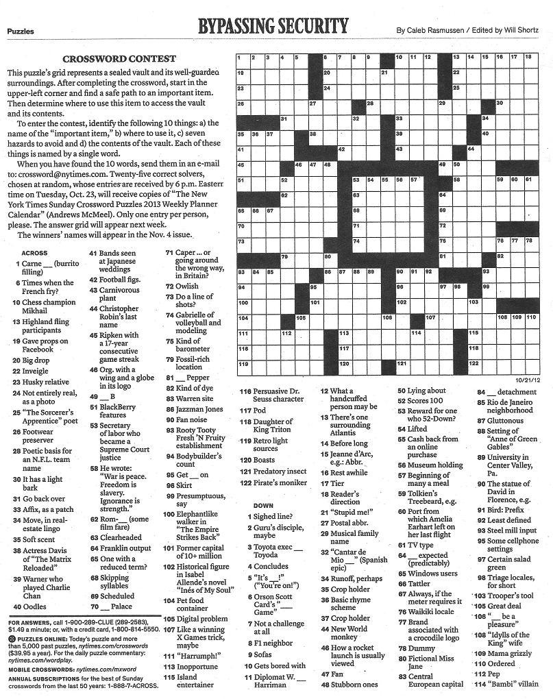 Ny Times Style Crossword Puzzle Printable