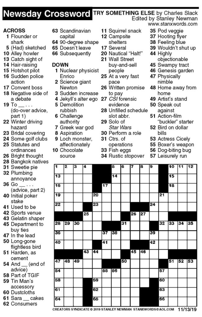 Newsday Crossword Puzzle For Nov 13 2019 By Stanley