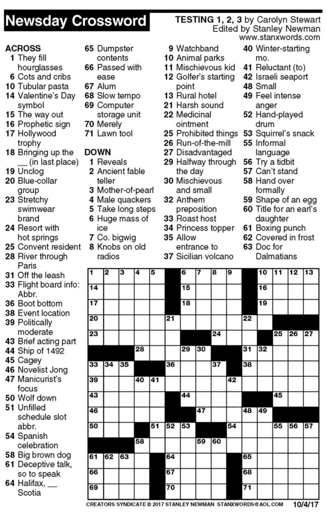 Newsday Crossword Puzzle For Oct 04 2017 By Stanley
